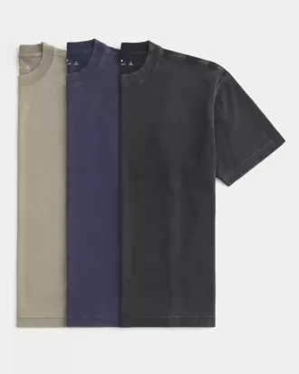3er-Pack kastige, schwere T-Shirts mit verwaschenem Rundhalsausschnitt