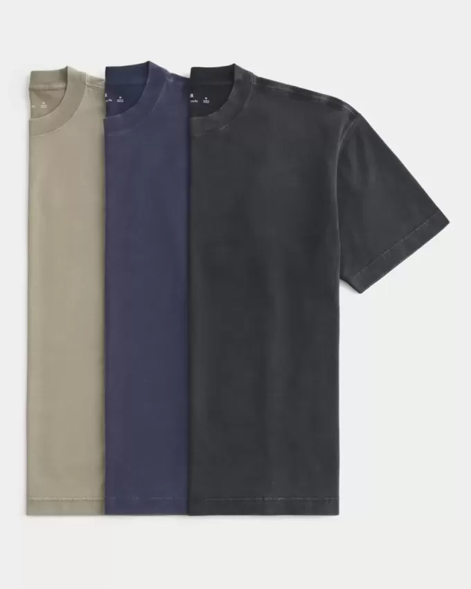 3er-Pack kastige, schwere T-Shirts mit verwaschenem Rundhalsausschnitt 3er-Pack kastige, schwere T-Shirts mit verwaschenem Rundhalsausschnitt