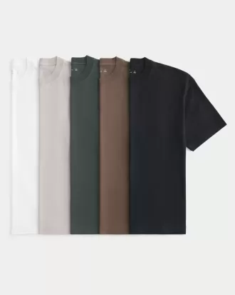 5er-Pack kastige T-Shirts mit Rundhalsausschnitt aus schwerer Baumwolle