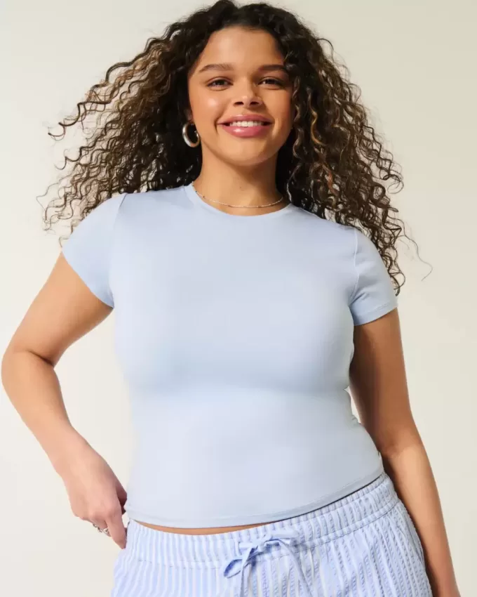 Baby-T-Shirt mit Rundhalsausschnitt aus weichem, nahtlosem Stretch-Stoff