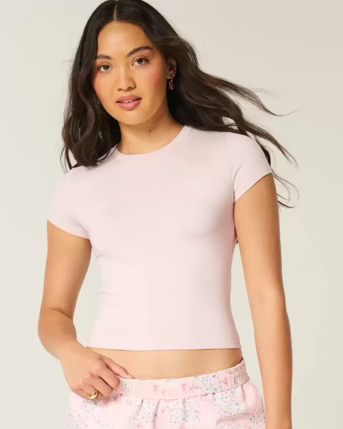 Baby-T-Shirt mit Rundhalsausschnitt aus weichem, nahtlosem Stretch-Stoff