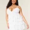 Babydoll-Minikleid mit V-Ausschnitt und Rüschen