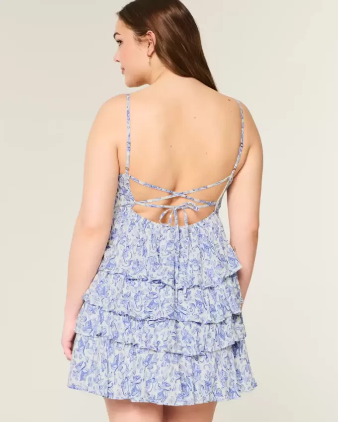 Babydoll-Minikleid mit V-Ausschnitt und Rüschen
