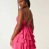 Babydoll-Minikleid mit V-Ausschnitt und Rüschen