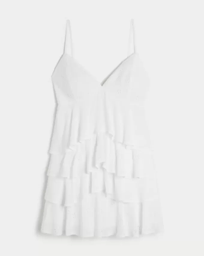 Babydoll-Minikleid mit V-Ausschnitt und Rüschen