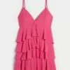 Babydoll-Minikleid mit V-Ausschnitt und Rüschen