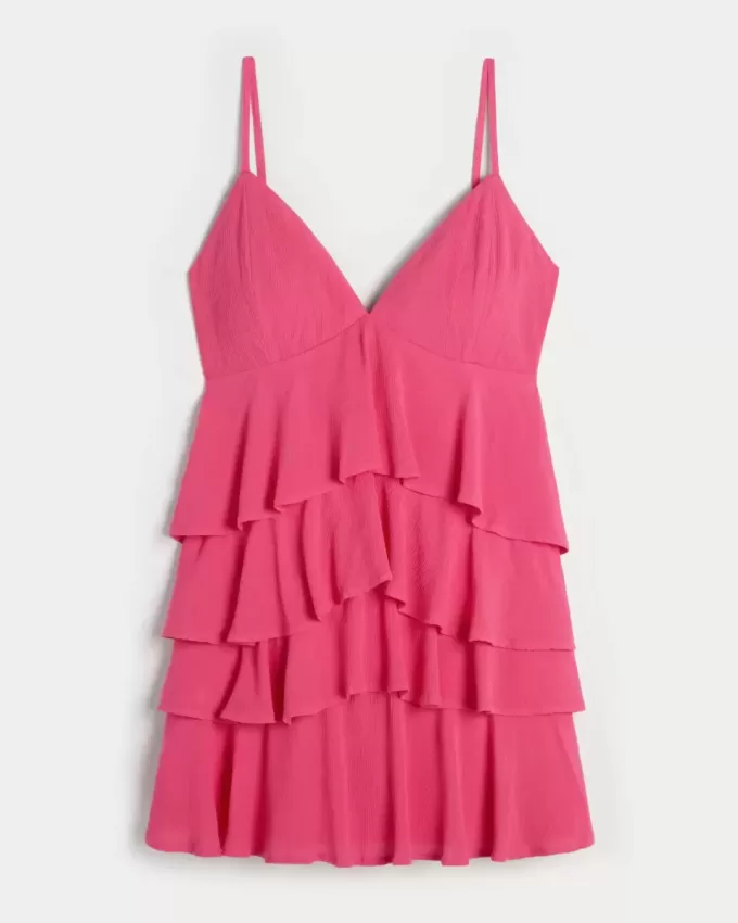 Babydoll-Minikleid mit V-Ausschnitt und Rüschen