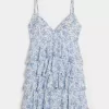 Babydoll-Minikleid mit V-Ausschnitt und Rüschen