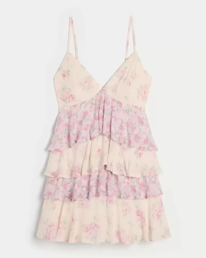 Babydoll-Minikleid mit V-Ausschnitt und Rüschen Babydoll-Minikleid mit V-Ausschnitt und Rüschen