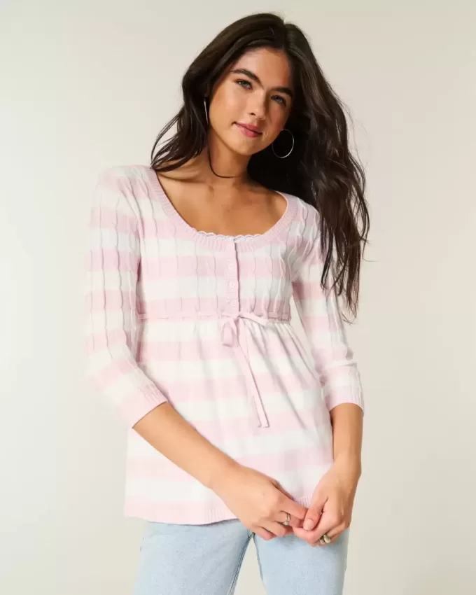Babydoll-Pullover mit Zopfmuster Babydoll-Pullover mit Zopfmuster