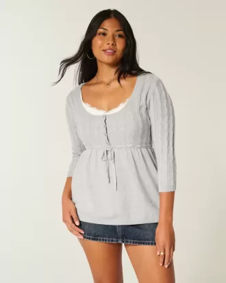 Babydoll-Pullover mit Zopfmuster