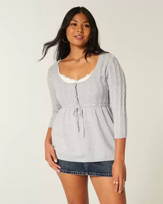 Babydoll-Pullover mit Zopfmuster Babydoll-Pullover mit Zopfmuster