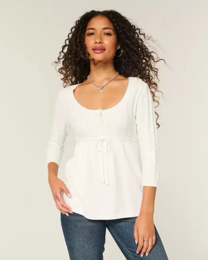 Babydoll-Pullover mit Zopfmuster Babydoll-Pullover mit Zopfmuster