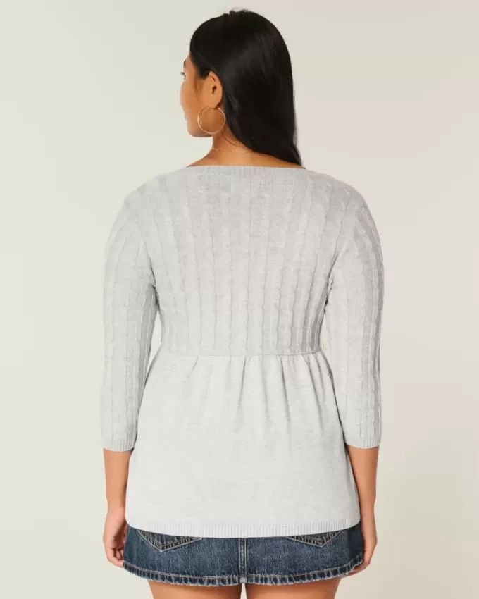 Babydoll-Pullover mit Zopfmuster Babydoll-Pullover mit Zopfmuster