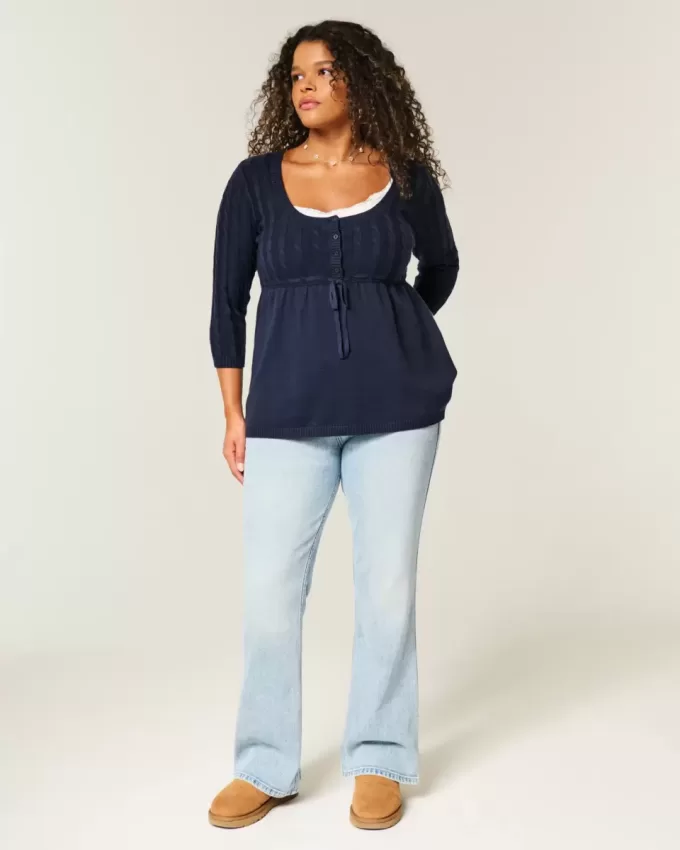 Babydoll-Pullover mit Zopfmuster Babydoll-Pullover mit Zopfmuster