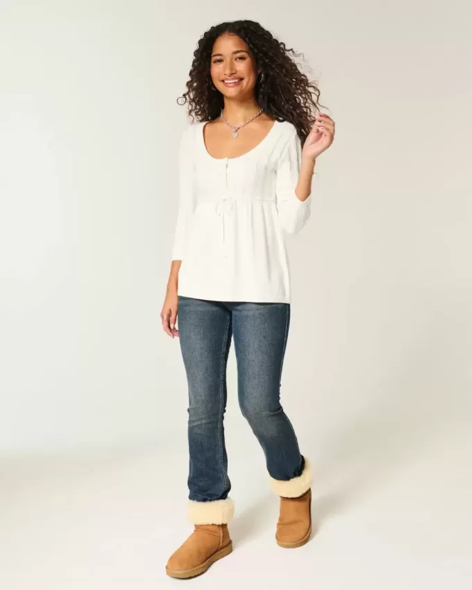 Babydoll-Pullover mit Zopfmuster Babydoll-Pullover mit Zopfmuster