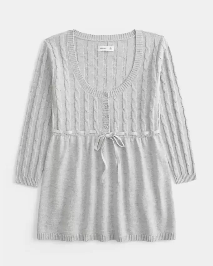 Babydoll-Pullover mit Zopfmuster Babydoll-Pullover mit Zopfmuster
