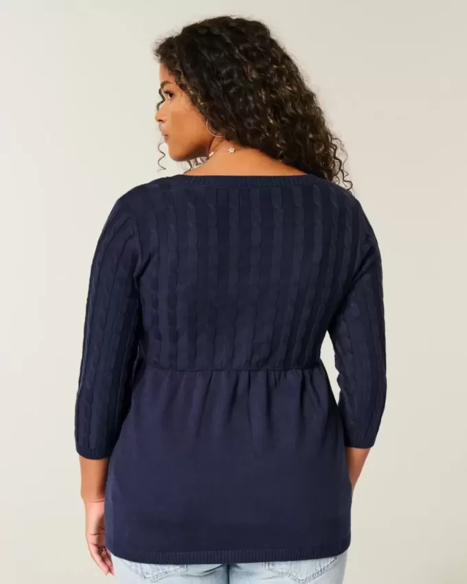 Babydoll-Pullover mit Zopfmuster Babydoll-Pullover mit Zopfmuster