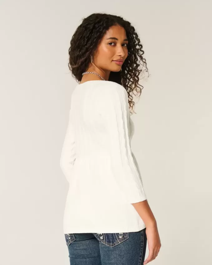 Babydoll-Pullover mit Zopfmuster Babydoll-Pullover mit Zopfmuster