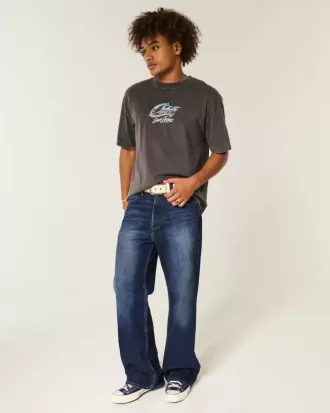 Baggy Bootcut-Jeans in dunkler Waschung