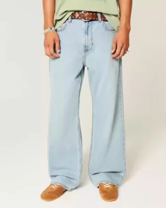 Baggy-Bootcut-Jeans in heller Waschung