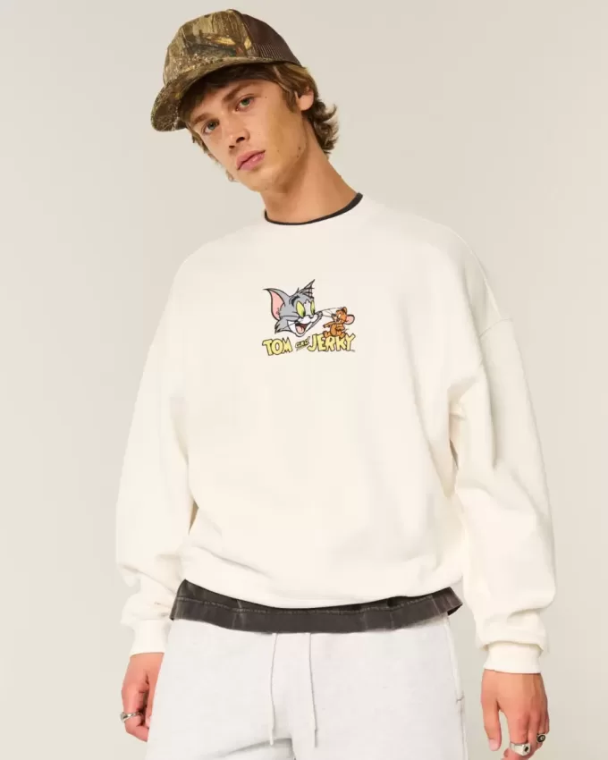 Baggy Cinch Tom und Jerry Grafik-Sweatshirt mit Rundhalsausschnitt Baggy Cinch Tom und Jerry Grafik-Sweatshirt mit Rundhalsausschnitt