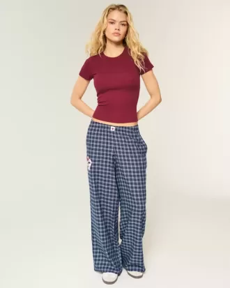 Baggy-Flanellhose mit Zahlengrafik