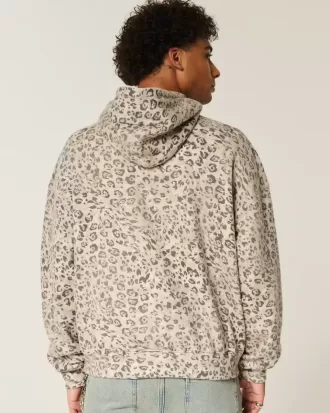 Baggy-Hoodie mit Cinch-Ausschnitt und Leopardenmuster