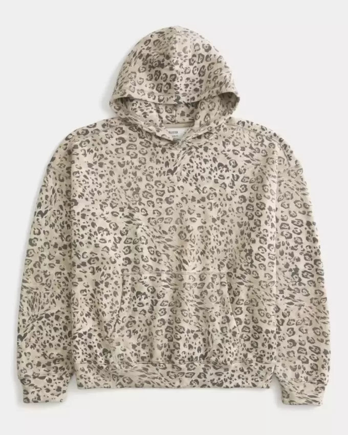 Baggy-Hoodie mit Cinch-Ausschnitt und Leopardenmuster Baggy-Hoodie mit Cinch-Ausschnitt und Leopardenmuster