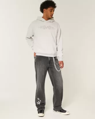 Baggy-Jeans in verwaschenem Schwarz mit Stern-Grafik