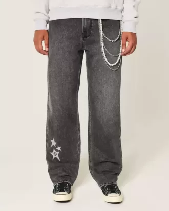 Baggy-Jeans in verwaschenem Schwarz mit Stern-Grafik