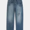 Baggy-Jeans mit Doodle-Muster in mittlerer Waschung Baggy-Jeans mit Doodle-Muster in mittlerer Waschung