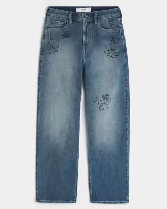 Baggy-Jeans mit Doodle-Muster in mittlerer Waschung