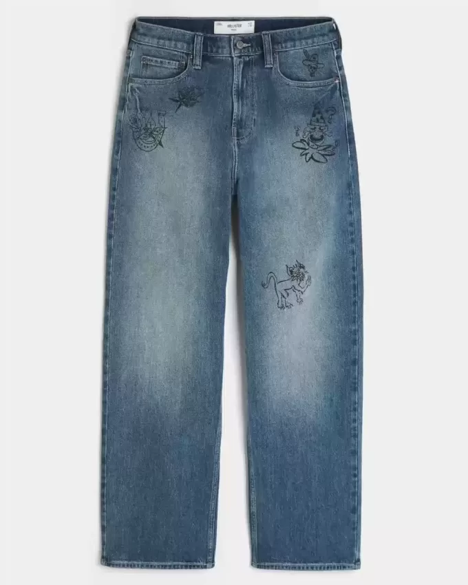 Baggy-Jeans mit Doodle-Muster in mittlerer Waschung Baggy-Jeans mit Doodle-Muster in mittlerer Waschung