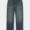 Baggy-Jeans mit dunkler Waschung und Stickerei