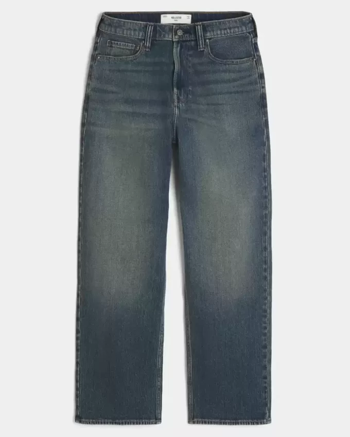 Baggy-Jeans mit dunkler Waschung und Stickerei