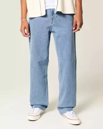 Baggy-Jeans mit Stickerei in mittlerer Waschung