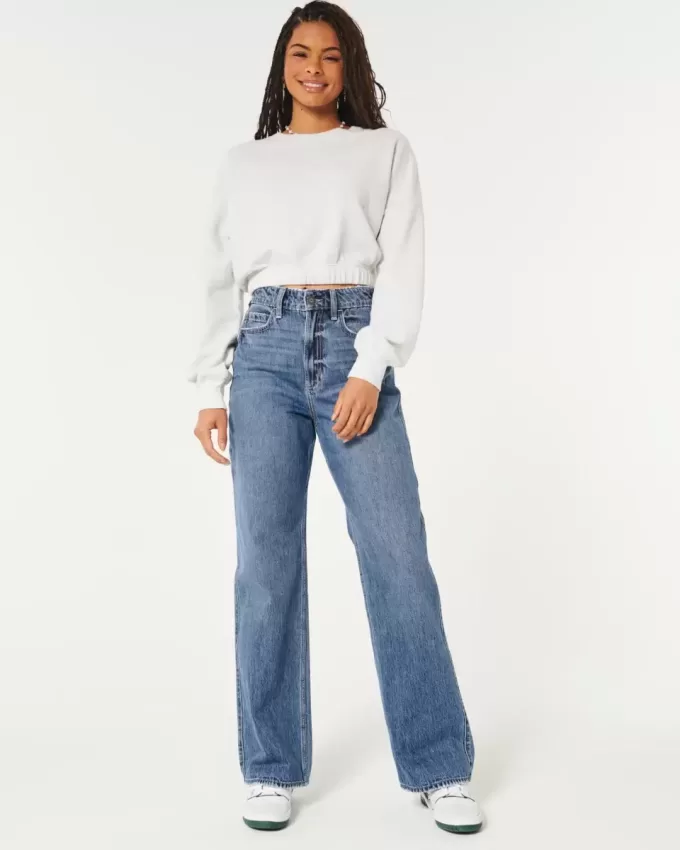Baggy-Jeans mit ultrahohem Bund und mittlerer Waschung Baggy-Jeans mit ultrahohem Bund und mittlerer Waschung