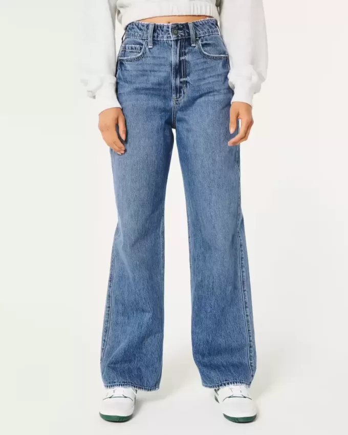 Baggy-Jeans mit ultrahohem Bund und mittlerer Waschung Baggy-Jeans mit ultrahohem Bund und mittlerer Waschung