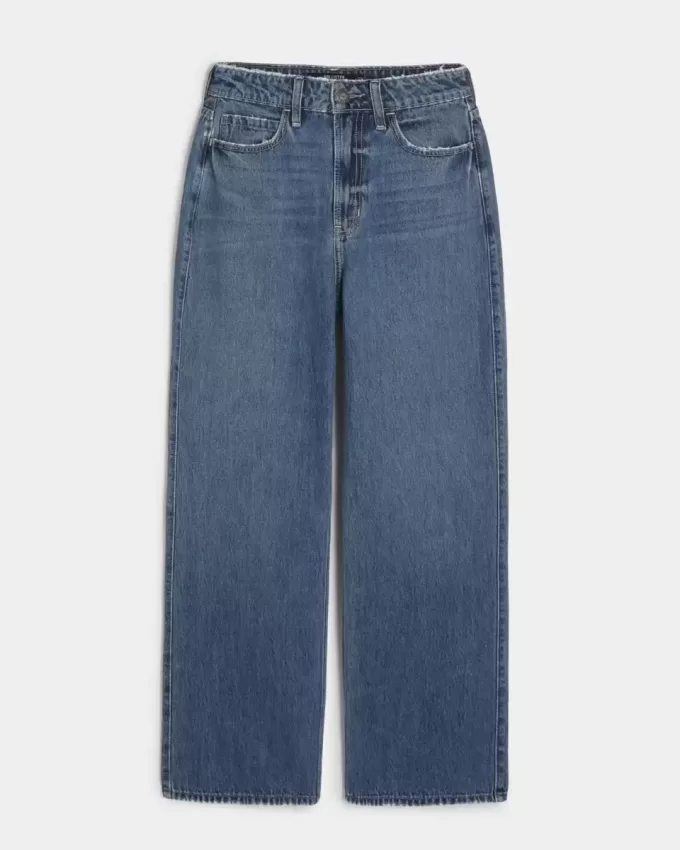 Baggy-Jeans mit ultrahohem Bund und mittlerer Waschung Baggy-Jeans mit ultrahohem Bund und mittlerer Waschung