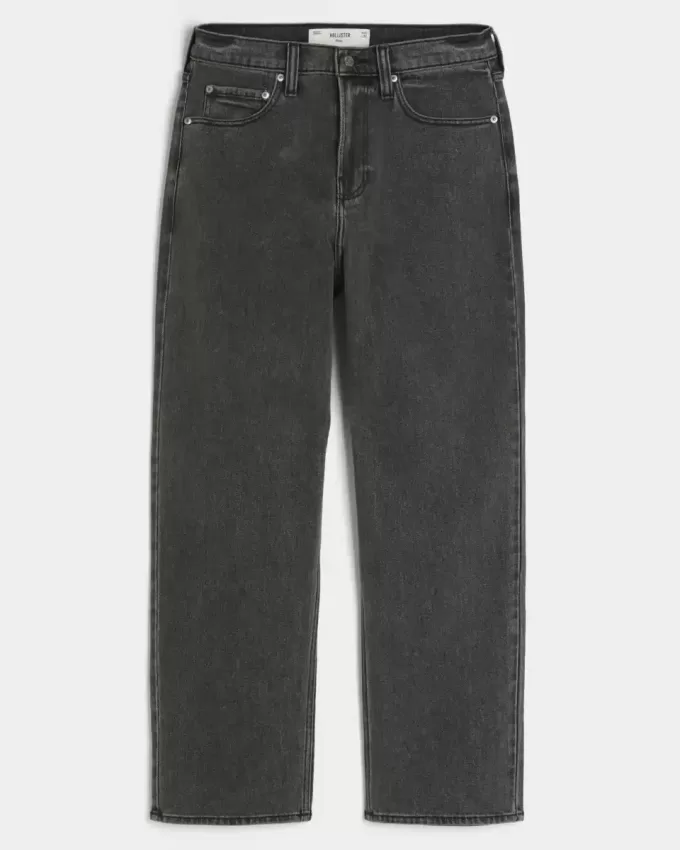 Baggy-Jeans mit verwaschenem Logo und Grafik in Schwarz