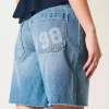Baggy-Jeanshose mit niedriger Taille und mittlerer Waschung und Zahlengrafik