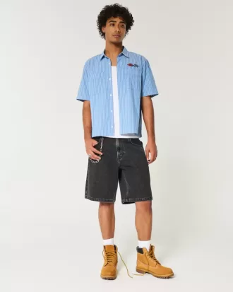 Baggy-Jeansshorts in verwaschenem Schwarz