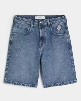 Baggy-Jeansshorts mit Rosengrafik