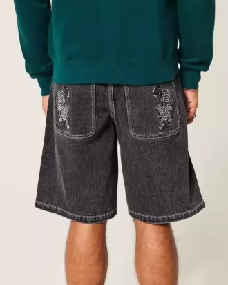 Baggy-Jeansshorts mit Tiger-Grafik