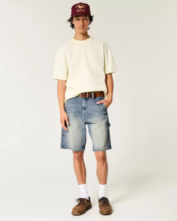 Baggy-Malershorts aus Denim in mittlerer Waschung Baggy-Malershorts aus Denim in mittlerer Waschung