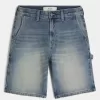 Baggy-Malershorts aus Denim in mittlerer Waschung Baggy-Malershorts aus Denim in mittlerer Waschung