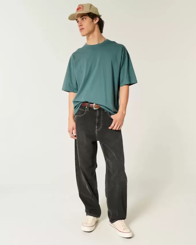 Baggy-T-Shirt aus Baumwolle mit Rundhalsausschnitt Baggy-T-Shirt aus Baumwolle mit Rundhalsausschnitt