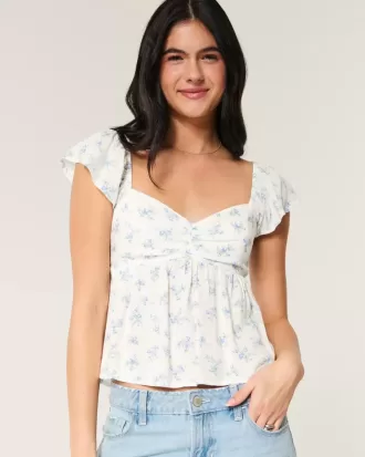 Bequemes Babydoll-Oberteil mit Flatterärmeln