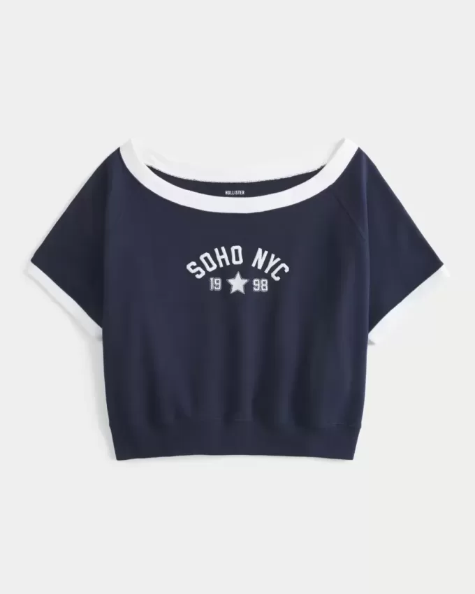 Bequemes Kurzarm-Sweatshirt aus Frottee-Fleece mit Grafik Bequemes Kurzarm-Sweatshirt aus Frottee-Fleece mit Grafik